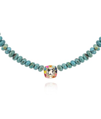 Stella necklace blue stone lagoon larimar, rainbow pendant, diamonds and moonstone solde