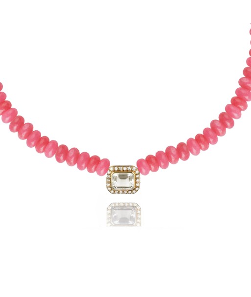 Molly necklace in Pink quartz, 14k gold and crystal 2023