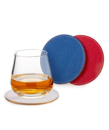 Set de 3 dessous de verre en cuir - Buffle (bleu, blanc, rouge) basket pas cher