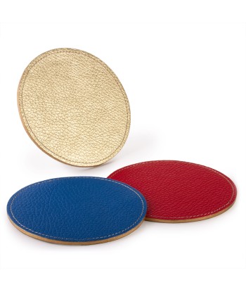 Set de 3 dessous de verre en cuir - Buffle (bleu, blanc, rouge) basket pas cher