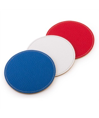 Set de 3 dessous de verre en cuir - Buffle (bleu, blanc, rouge) basket pas cher