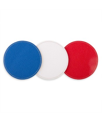 Set de 3 dessous de verre en cuir - Buffle (bleu, blanc, rouge) basket pas cher