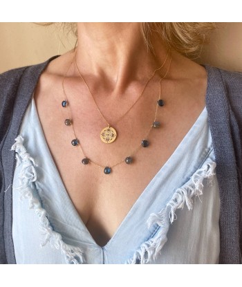 Floating Drops Long Necklace Blue Topaz , Labradorite - 18k Gold 50-70% off 