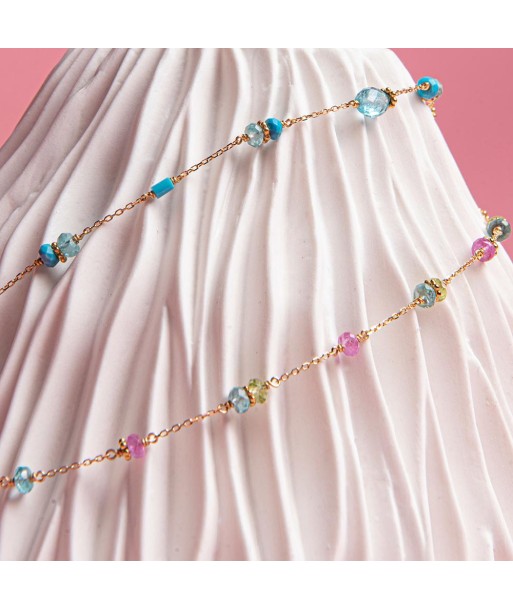 Satellite Boho Choker Necklace 18 Gemstones Apatite, Pink Sapphire and Peridot - 18k Gold - Limited Edition Dans la société mordern