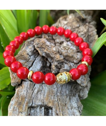 Bracelet corail rouge or 14K et zircon, ensemble de bracelets assortis mère et fille prix pour 