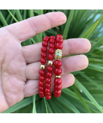 Bracelet corail rouge or 14K et zircon, ensemble de bracelets assortis mère et fille prix pour 