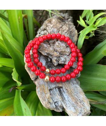 Bracelet corail rouge or 14K et zircon, ensemble de bracelets assortis mère et fille prix pour 