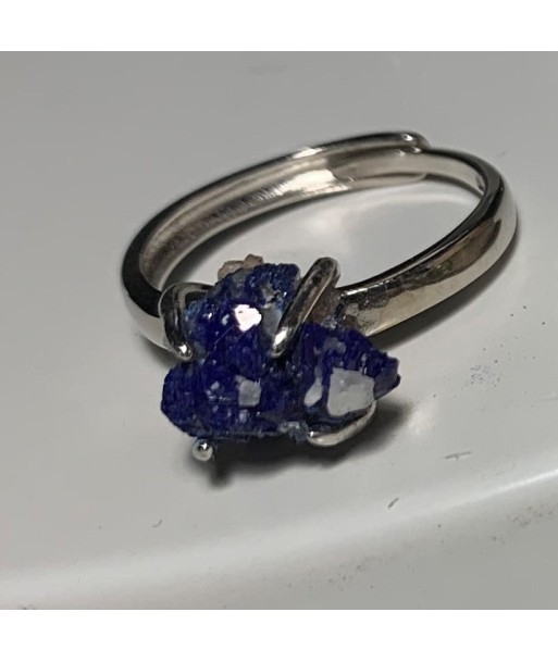 Bague azurite sur argent, bague unique ajustable l'évolution des habitudes 