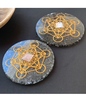 Plateau dynamisant orgonite obsidienne noire métatron gravé prix