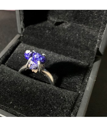 Bague azurite sur argent, bague unique ajustable l'évolution des habitudes 