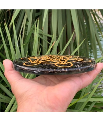 Plateau dynamisant orgonite obsidienne noire métatron gravé prix