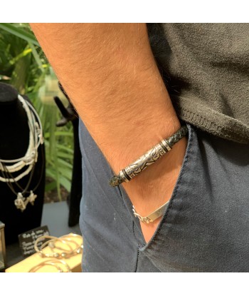 Bracelet cuir noir, cuir naturel, bracelet homme Dans la société mordern