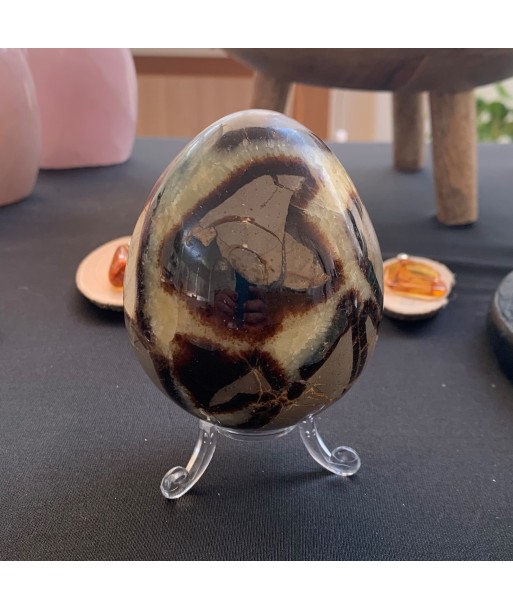 Septarian egg, œuf de septaria et de calcite jaune de 534g Véritable concentré