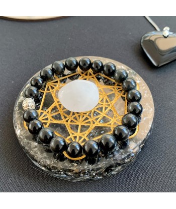 Plateau dynamisant orgonite obsidienne noire métatron gravé prix