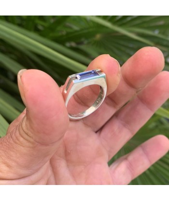 Bague tanzanite en argent 925, bague chevalière pour homme, pierre de décembre de pas cher