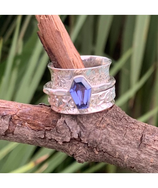 Bague topaze bleue en argent 925, bague spinner, bague cercueil sélection de produits