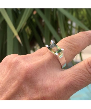 Bague en tourmaline verte en argent massif 925, bague chevalière homme est présent 