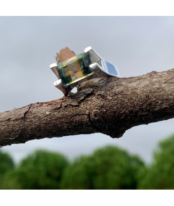 Bague en tourmaline verte en argent massif 925, bague chevalière homme est présent 