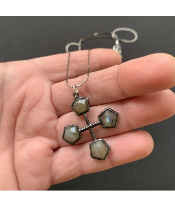 Pendentif croix en labradorite facettée original et moderne, bohème chic Amélioration de cerveau avec