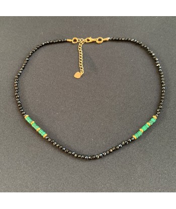 Collier en spinelle noire facettée et malachite "le diamant noir" l'achat 