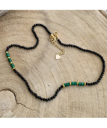 Collier en spinelle noire facettée et malachite "le diamant noir" l'achat 