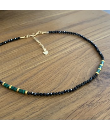 Collier en spinelle noire facettée et malachite "le diamant noir" l'achat 