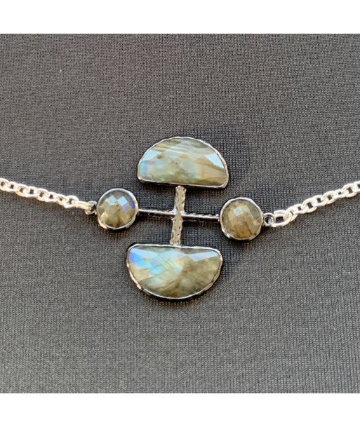 Collier demi lune en labradorite facettée, collier tendance, collier femme moderne acheter en ligne