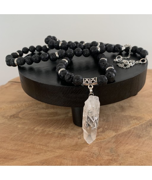 Collier quartz lémurien naturel fait main, Bijou bohème de France