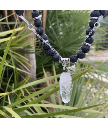 Collier quartz lémurien naturel fait main, Bijou bohème de France