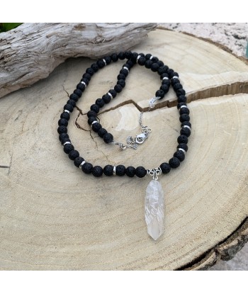 Collier quartz lémurien naturel fait main, Bijou bohème de France