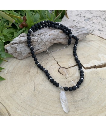 Collier quartz lémurien naturel fait main, Bijou bohème de France