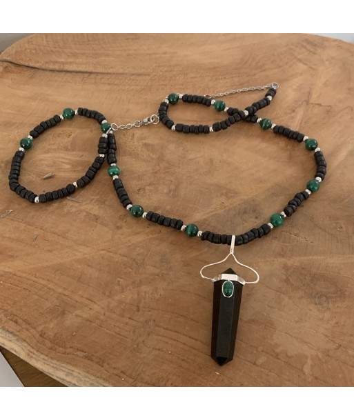 Collier Tourmaline noire et Malachite, un collier unique fait main de la marque