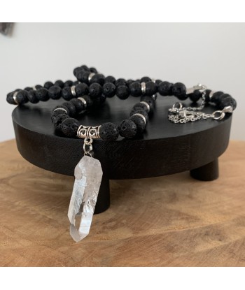 Collier quartz lémurien naturel fait main, Bijou bohème de France