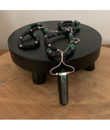 Collier Tourmaline noire et Malachite, un collier unique fait main de la marque