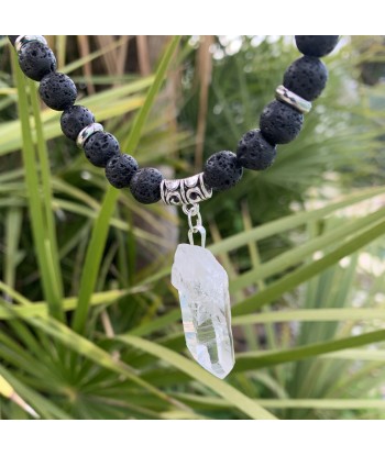 Collier quartz lémurien naturel fait main, Bijou bohème de France