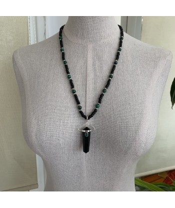 Collier Tourmaline noire et Malachite, un collier unique fait main de la marque