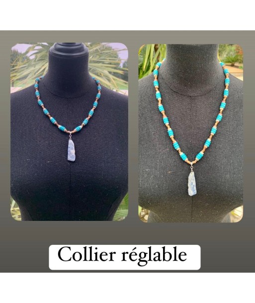 Collier de cyanite bleue et turquoise, un collier bohème en pierre fait main pas cheres