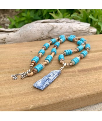 Collier de cyanite bleue et turquoise, un collier bohème en pierre fait main pas cheres