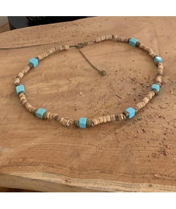 Choker Turquoise, tour de cou perles coco et turquoise naturelle outlet