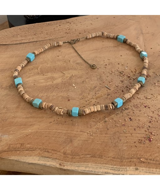 Choker Turquoise, tour de cou perles coco et turquoise naturelle outlet