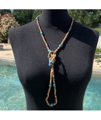 Long collier turquoise et perles de coco, sautoir pour femme shop