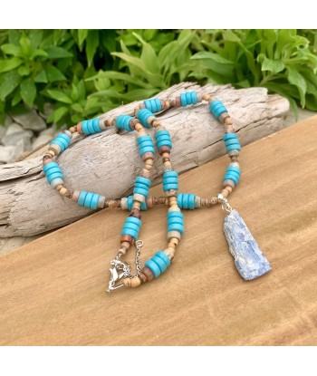 Collier de cyanite bleue et turquoise, un collier bohème en pierre fait main pas cheres