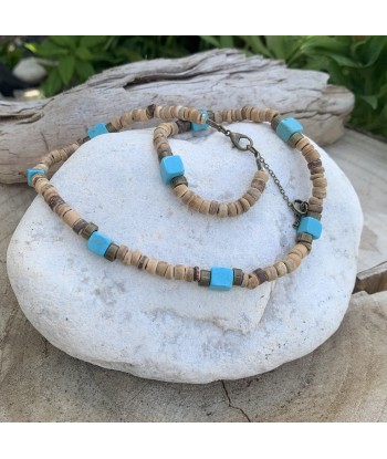 Choker Turquoise, tour de cou perles coco et turquoise naturelle outlet