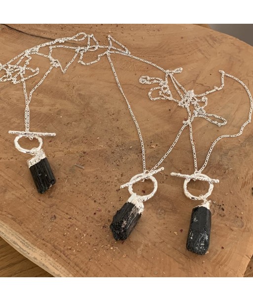 Long collier Tourmaline noire brute, un collier chaîne amovible pas cheres