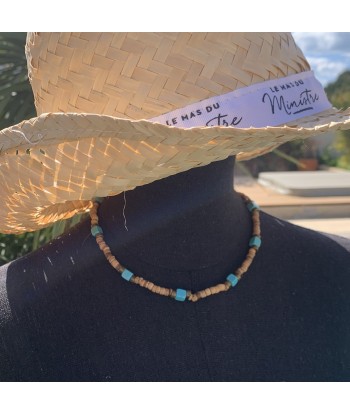 Choker Turquoise, tour de cou perles coco et turquoise naturelle outlet