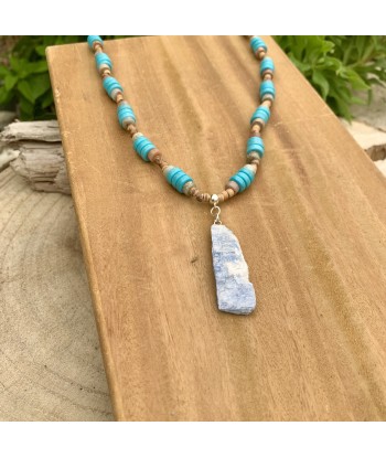 Collier de cyanite bleue et turquoise, un collier bohème en pierre fait main pas cheres