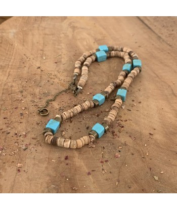 Choker Turquoise, tour de cou perles coco et turquoise naturelle outlet