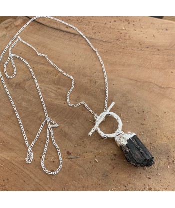 Long collier Tourmaline noire brute, un collier chaîne amovible pas cheres