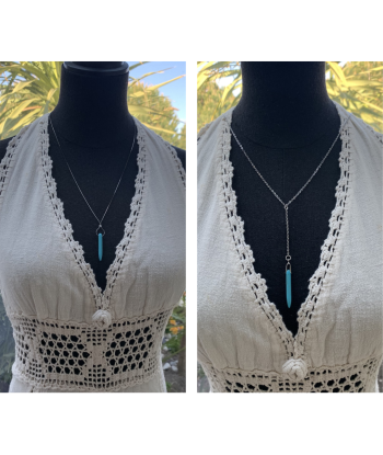 Collier Y turquoise, Long collier Boho Fait main en France 2023