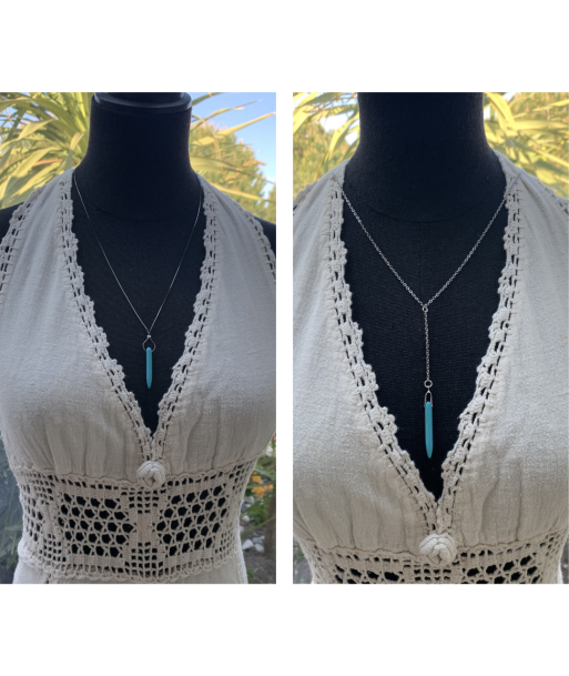 Collier Y turquoise, Long collier Boho Fait main en France 2023